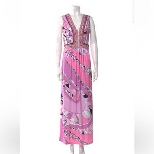 Emilio Pucci pink silk vintage maxi dress